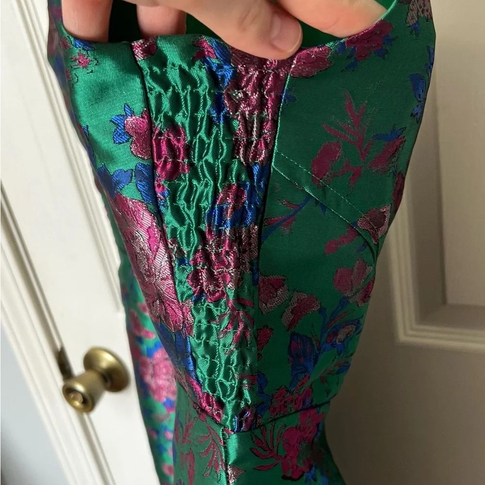 Lulus Compelling Drama Green Floral Jacquard Lurex Bustier Mini Dress - Size XL - Picture 3 of 7